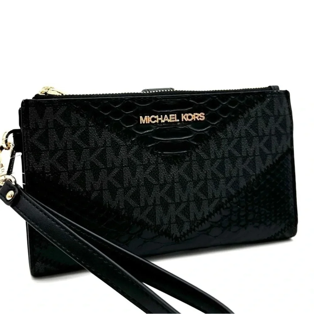Michael Kors Large Double Zip Wallet Wristlet Black Multi